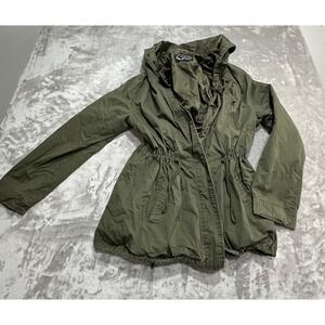 Ambiance Women's Jacket Size 2XL Green Utility Military Style Hooded Zip Snap